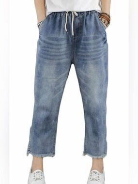FTCayanz Women’s Lightweight Casual Elastic-Waist Denim Jeans - Blue - M